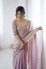 Beautifull Pink Fendy Satin Sequins Embroidery Work Saree for Women