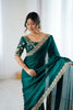 Gracefull Bottle Green Fendy Satin Sequins Embroidery Work Saree for Women