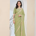 Elegant Pista Green Silk Blend Saree Lace Work Border for Women