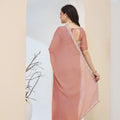 Beautiful Peach Silk Blend Saree Lace Work Border for Women