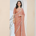 Beautiful Peach Silk Blend Saree Lace Work Border for Women