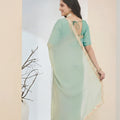 Graceful Sea Green Silk Blend Saree Lace Work Border for Women