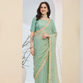 Graceful Sea Green Silk Blend Saree Lace Work Border for Women