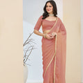 Stylish Rose Gold Silk Blend Saree Lace Border for Women