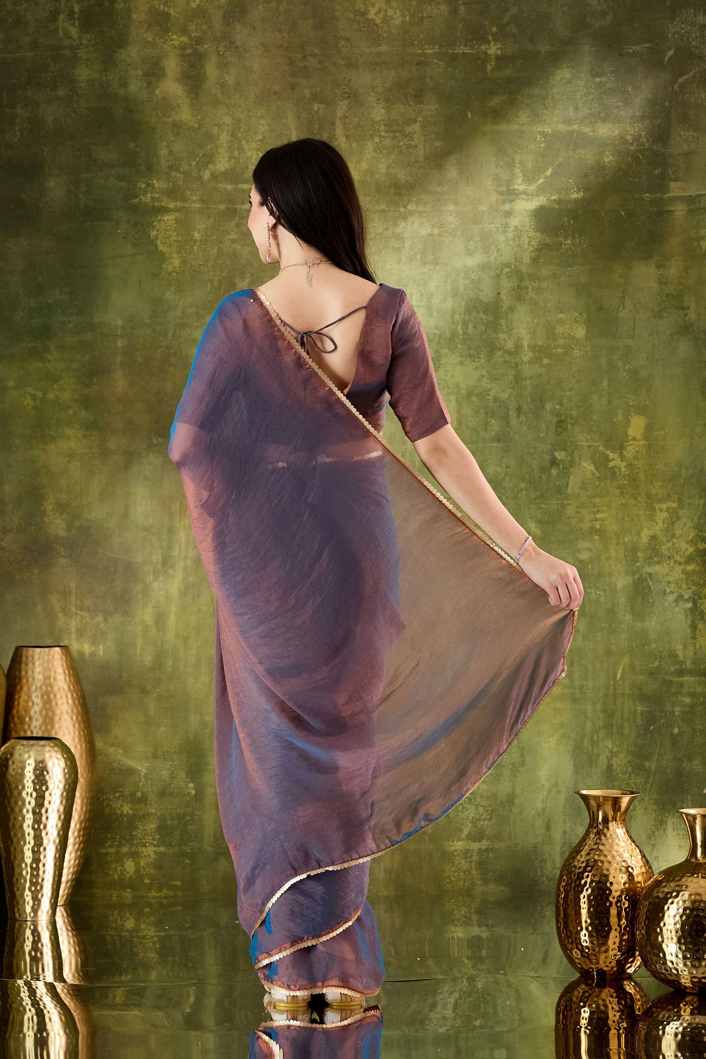Lovely Brown Silk Blend Saree Lace Border for Women