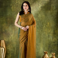 Stylish Mustard Yellow Silk Blend Saree Lace Border for Women