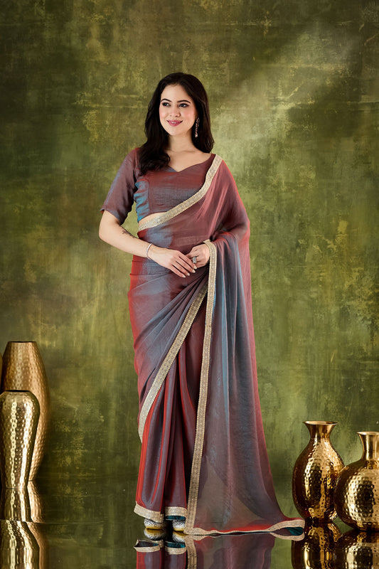 Luxury Purple Silk Blend Saree Lace Border for Women