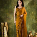 Elegant Mustard Gold Silk Blend Saree Lace Border for Women