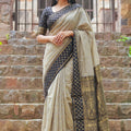 Premium Beige Cotton Weaving Jari Designer Saree for Women