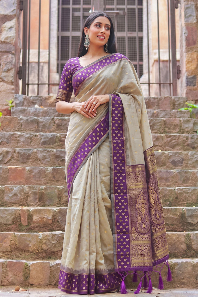 Traditional Beige Cotton Weaving Jari Designer Saree Border for Women
