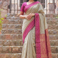 Graceful Beige Cotton Weaving Jari Designer Saree Border for Women
