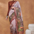 Elegant Dusty Pink Silk Blend Designer Printed Saree for Women