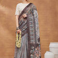 Traditional Grey Silk Blend Designer Printed Saree for Women