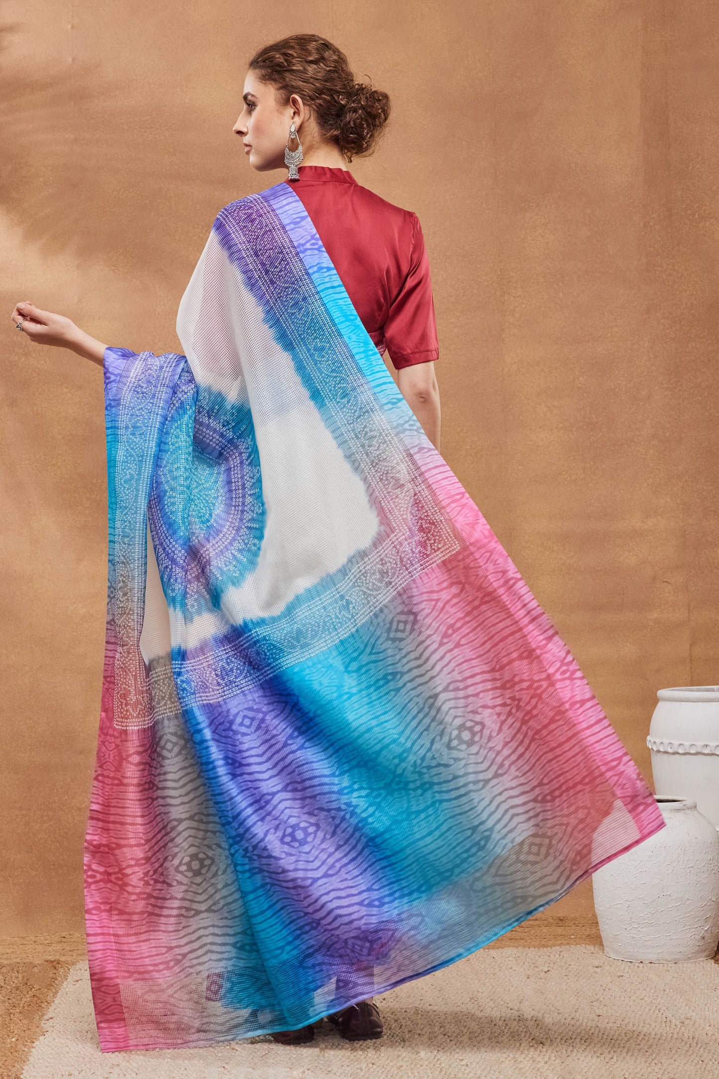 Royal Blue Silk Blend Designer Printed Saree for Women