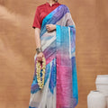 Royal Blue Silk Blend Designer Printed Saree for Women