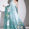 Traditional Teal Green Silk Blend Designer Printed Saree for Women