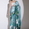 Traditional Teal Green Silk Blend Designer Printed Saree for Women