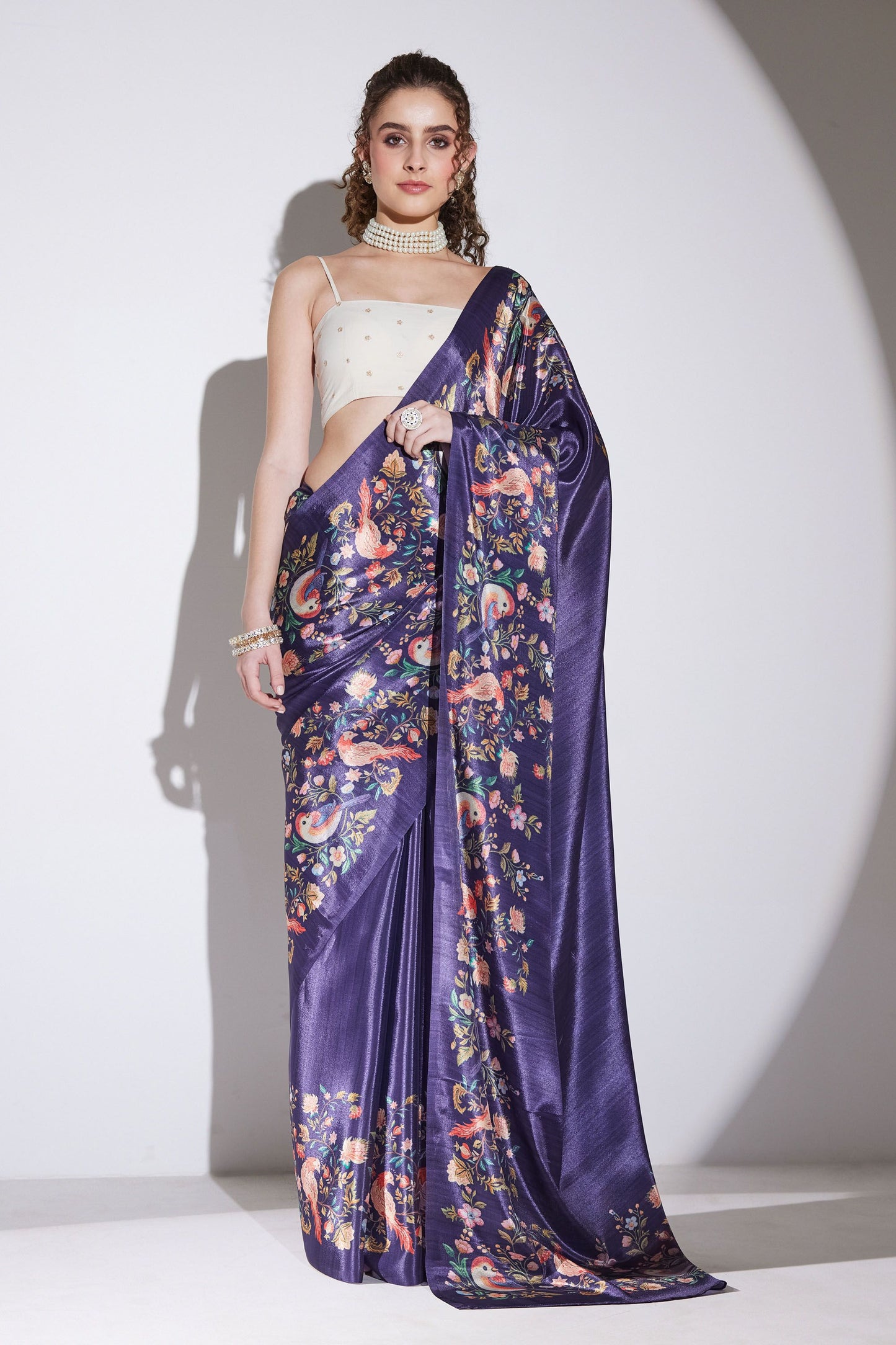 Stylish Purple Silk Blend Designer Printed Saree for Women