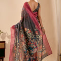 Graceful Charcoal Grey Silk Blend Designer Printed Saree for Women