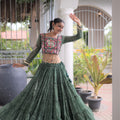 Stunning Rama Green Bandhani Printed Designer Lehenga Choli Set with Blouse for Navratri