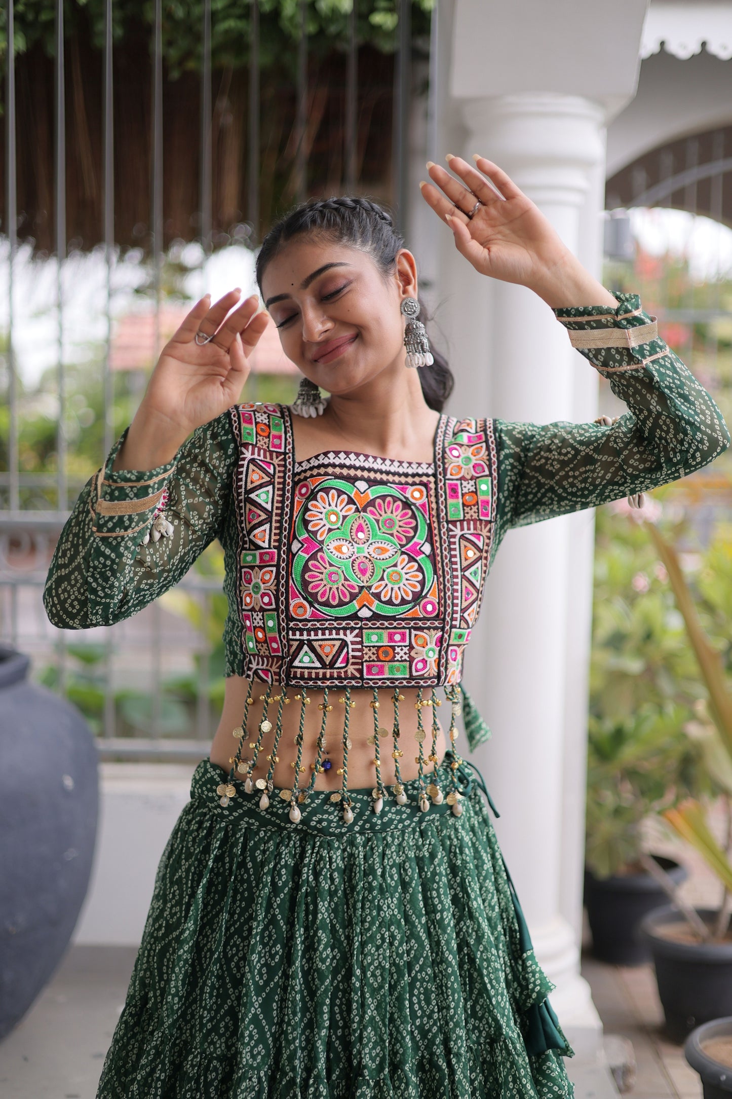 Stunning Rama Green Bandhani Printed Designer Lehenga Choli Set with Blouse for Navratri