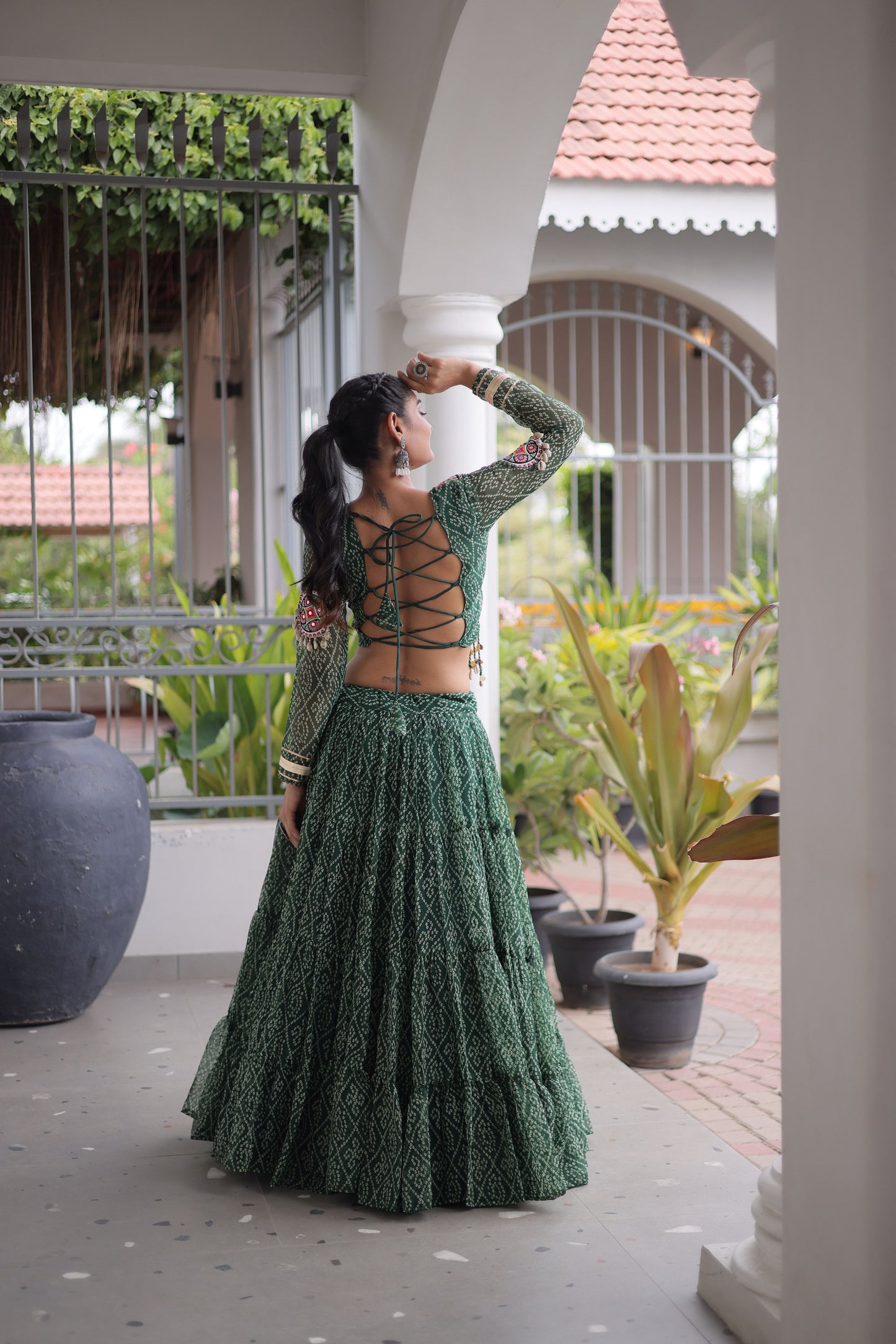 Stunning Rama Green Bandhani Printed Designer Lehenga Choli Set with Blouse for Navratri
