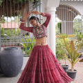 Grateful Maroon Bandhani Printed Designer Lehenga Choli Set with Blouse for Navratri