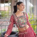 Grateful Maroon Bandhani Printed Designer Lehenga Choli Set with Blouse for Navratri
