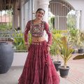 Grateful Maroon Bandhani Printed Designer Lehenga Choli Set with Blouse for Navratri