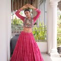 Trendy Rani Pink Bandhani Printed Designer Lehenga Choli Set with Blouse for Navratri