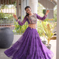 Traditional Purple Bandhani Printed Designer Lehenga Choli Set with Blouse for Navratri