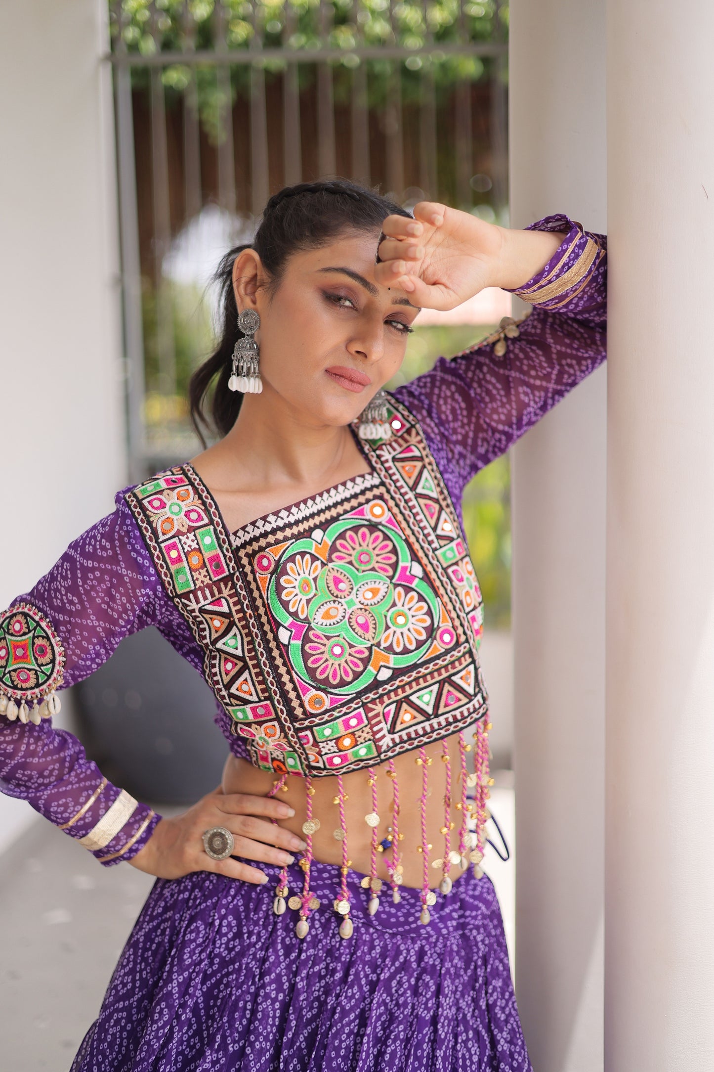 Traditional Purple Bandhani Printed Designer Lehenga Choli Set with Blouse for Navratri