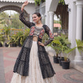 Elegant Black Leheriya Printed Designer Lehenga Choli Set with White Skirt for Navratri