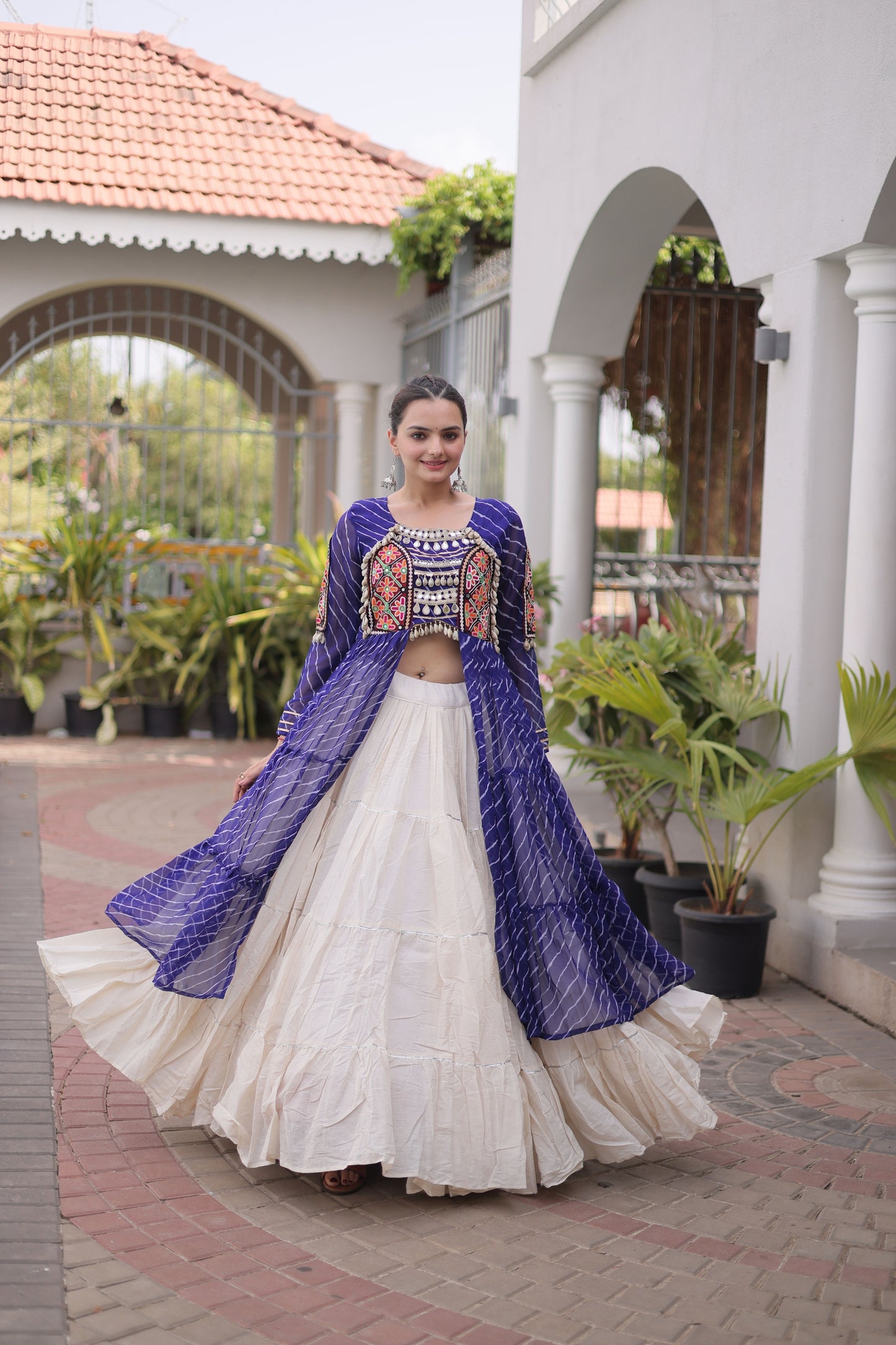 Stunning Purple Leheriya Printed Designer Lehenga Choli Set with White Skirt for Navratri