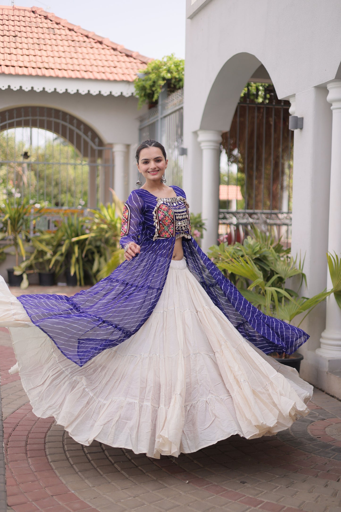 Stunning Purple Leheriya Printed Designer Lehenga Choli Set with White Skirt for Navratri