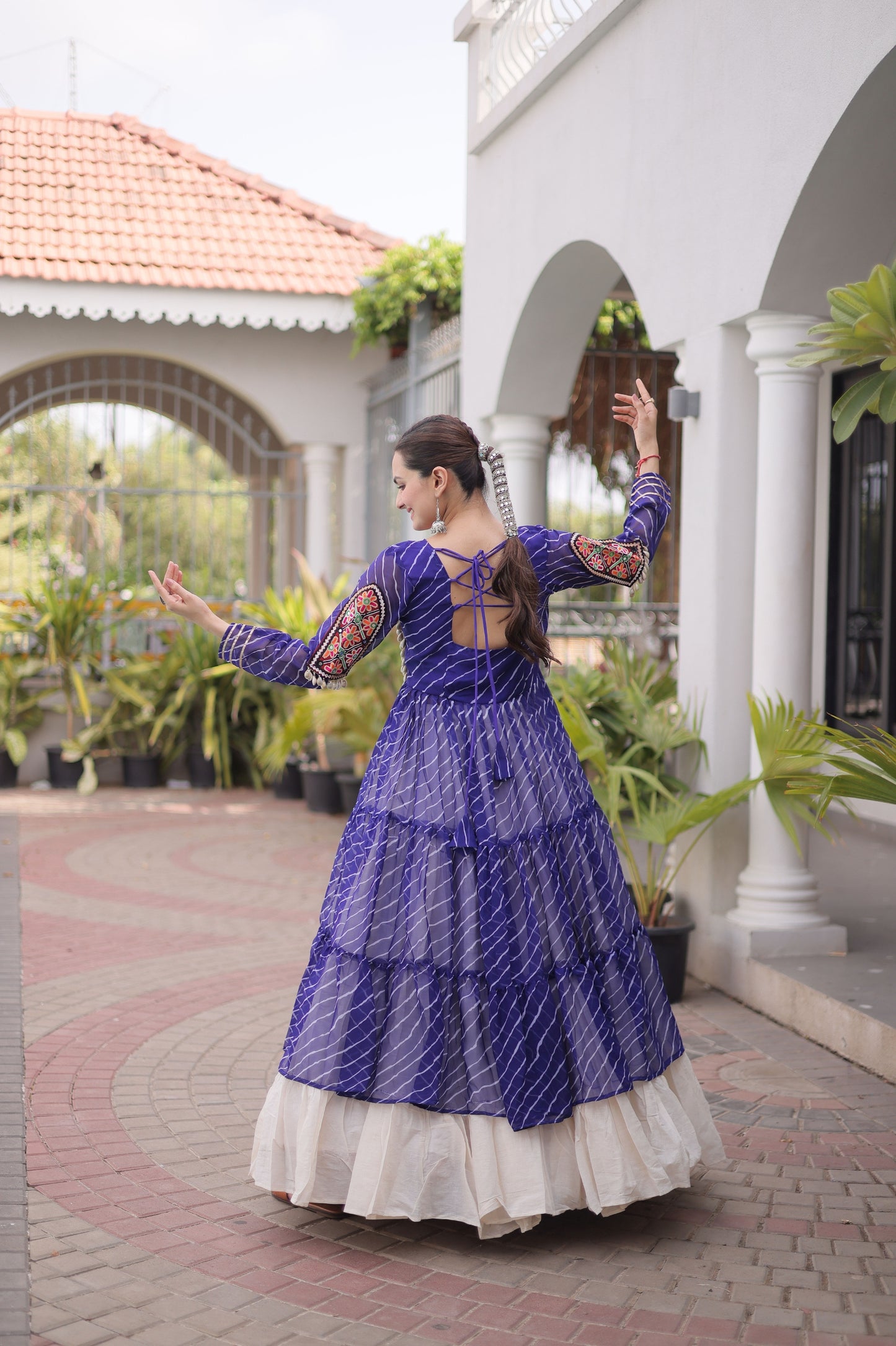 Stunning Purple Leheriya Printed Designer Lehenga Choli Set with White Skirt for Navratri