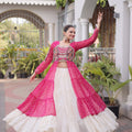 Gorgeous Rani Pink Leheriya Printed Designer Lehenga Choli Set with White Skirt for Navratri
