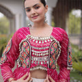 Gorgeous Rani Pink Leheriya Printed Designer Lehenga Choli Set with White Skirt for Navratri