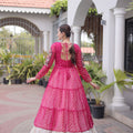 Gorgeous Rani Pink Leheriya Printed Designer Lehenga Choli Set with White Skirt for Navratri
