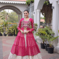 Gorgeous Rani Pink Leheriya Printed Designer Lehenga Choli Set with White Skirt for Navratri