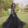Stunning Black Faux Georgette Bandhani Printed Designer Gown for Navratri