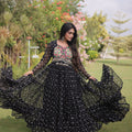 Stunning Black Faux Georgette Bandhani Printed Designer Gown for Navratri