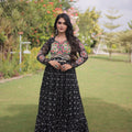 Stunning Black Faux Georgette Bandhani Printed Designer Gown for Navratri