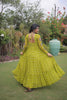 Awesome Parrot Green Faux Georgette Bandhani Printed Designer Gown for Navratri