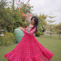 Gorgeous Rani Pink Faux Georgette Bandhani Printed Designer Gown for Navratri