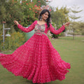 Gorgeous Rani Pink Faux Georgette Bandhani Printed Designer Gown for Navratri