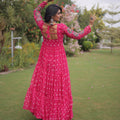 Gorgeous Rani Pink Faux Georgette Bandhani Printed Designer Gown for Navratri