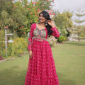 Gorgeous Rani Pink Faux Georgette Bandhani Printed Designer Gown for Navratri