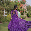 Stylish Purple Faux Georgette Bandhani Printed Designer Gown for Navratri