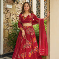 Stylish Red French Crepe Digital Printed Designer Lehenga Choli Set with Dupatta